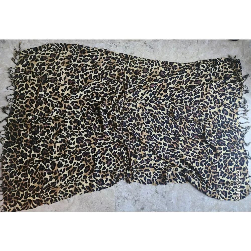 Leopard print wrap with fringe
